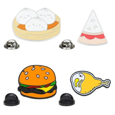 Süße Cartoon Essen Emaille Brosche Pins Legierung Kreative Burger Pizza Hähnchenschenkel Knödel Abzeichen Für Rucksäcke