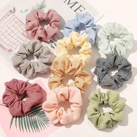 Scrunchies Hair Ties Fabric Elastic Plaid Floral Fruit Printed Hairbands Ponytail Holders For Women Girls Sweet Retro