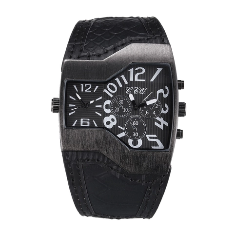 Orologio Al Quarzo Da Uomo Cassa In Lega Asimmetrica Cinturino In Pelle Doppio Fuso Orario Multi Quadrante Analogico
