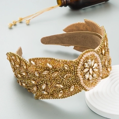 Cerchietto Barocco Vintage di Lusso con Strass e Perline Fascia per Capelli Imbottita Floreale Fatta a Mano per Donna Festa