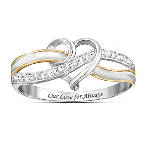 Tweekleurige Legering Hart Infinity Ring Met Zirkonia Gegraveerd Voor Vrouwen Romantische Sieraden Cadeau