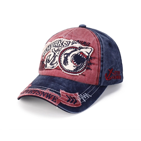 Berretto Da Baseball In Cotone Lavato Ricamo Squalo Patch Distressed Traspirante Protezione Solare Streetwear Per Uomini Donne