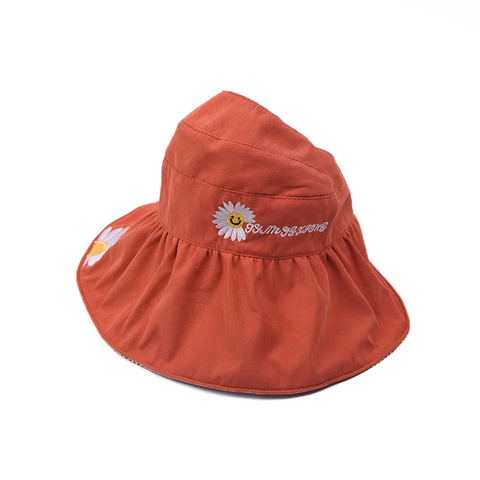 Kids Little Daisy Embroidery Sun Visor Hat Cotton Linen Blend Foldable Wide Brim Sun Protection Hat For Girls