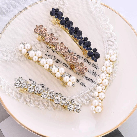 Pasador De Pelo Elegante Aleación Diamantes De Imitación Perla Artificial Sintética Moda Coreana Brillante Para Mujer Accesorio