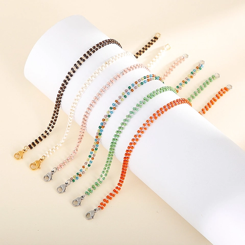Colorful Beaded Bracelet Stainless Steel Chain Glass Resin Beads Women Bohemian Sweet Jewelry
