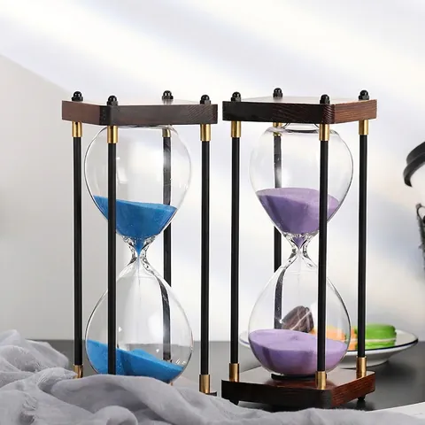 Hourglass Sand Timer Retro Vintage Wood Metal Frame Borosilicate Glass Desktop Decorative Ornament Creative Gift