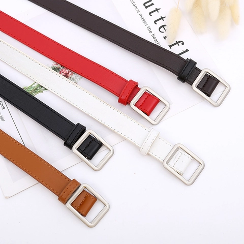 Women Fashion PU Leather Belt With Matte Alloy Square Round Buckle Minimalist Casual Decorative Waist Strap For Jeans Dresses