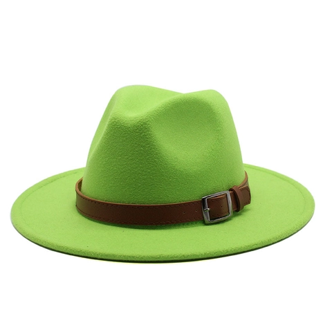 Classic Fedora Hat Wool Felt Wide Flat Brim Vintage British Style With Leather Band Metal Buckle For Men Women