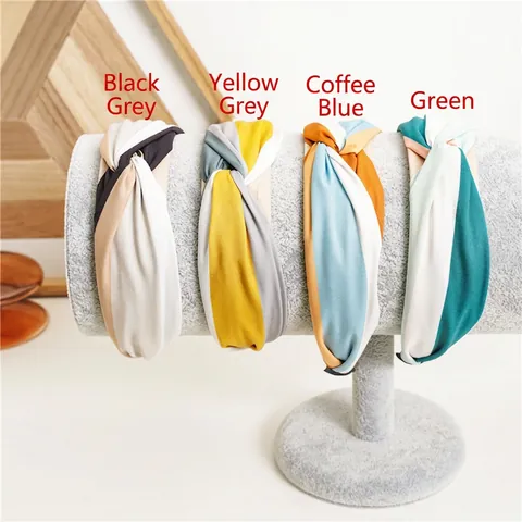 Geknoopte Stof Hoofdband Breed Kleurblok Gedraaid Kruis Haarband Mode Haaraccessoires Voor Vrouwen
