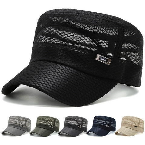 Cappello Cadet Uomo Mesh Traspirante Protezione Solare Pesca Escursionismo Stile Militare Cappello Piatto Regolabile