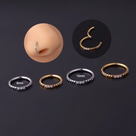 Stainless Steel Nose Ring With Zirconia Hinged Septum Clicker Geometric Body Piercing Jewelry For Women Men