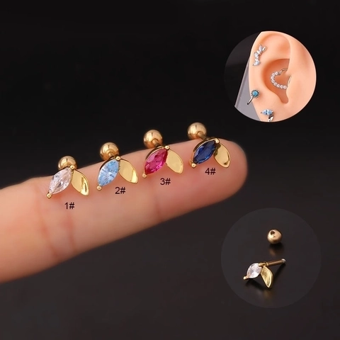 Orecchino Cartilagine Foglia Marquise Zircone Acciaio Inossidabile Chiusura A Vite Gioielli Corpo Moda Per Donne
