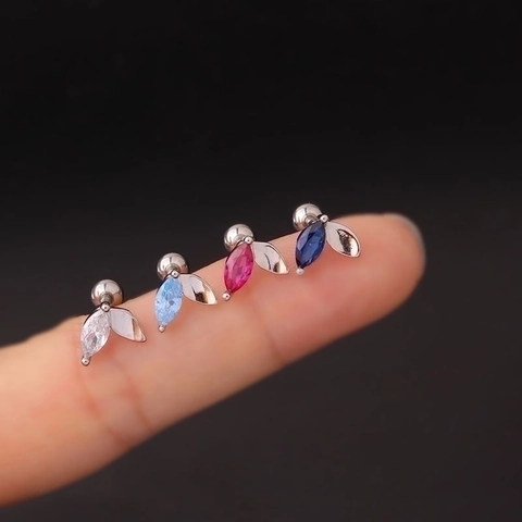 Orecchino Cartilagine Foglia Marquise Zircone Acciaio Inossidabile Chiusura A Vite Gioielli Corpo Moda Per Donne