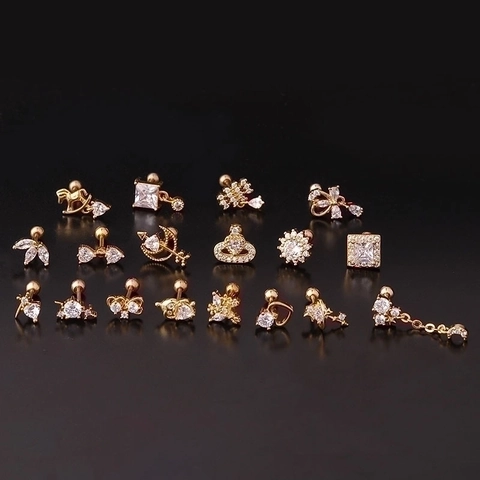 Clou De Piercing Cartilage Tige En Acier Inoxydable Incrusté De Zircon Vis À Boule Bijoux Mode Femmes