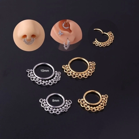 Stainless Steel Nose Ring Hoop With Seamless Bead Chain Fashion Piercing Jewelry For Women Men