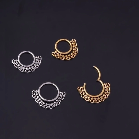 Stainless Steel Nose Ring Hoop With Seamless Bead Chain Fashion Piercing Jewelry For Women Men