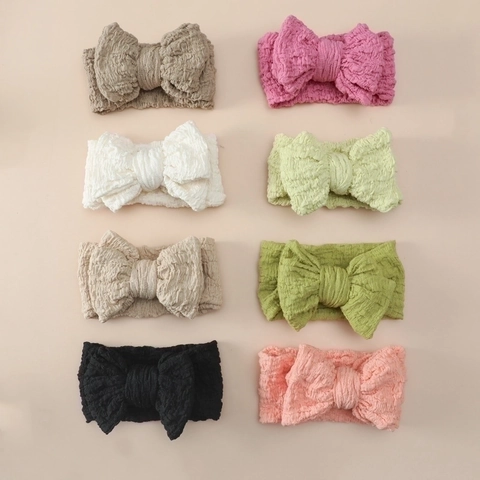 Baby Girls Headband Large Double Bow Soft Cotton Crepe High Elasticity Hair Band For Infants Toddlers Vintage Style
