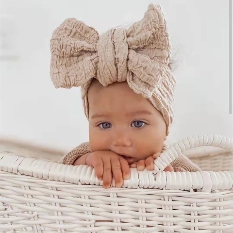 Baby Girls Headband Large Double Bow Soft Cotton Crepe High Elasticity Hair Band For Infants Toddlers Vintage Style