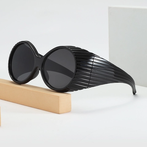 Oversized Round Sunglasses PC Frame Textured Wide Temple UV400 Protection Retro Future Style Fashion Eyewear For Women