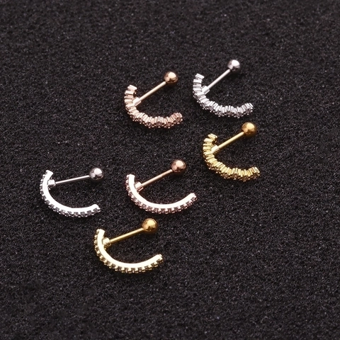 Pendientes Cartílago Curvos Circón Acero Inoxidable Cobre Bola Roscada Joyería Piercing Moda Mujeres