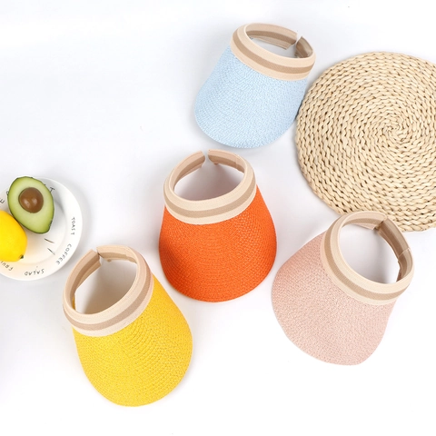Straw Sun Visor Hat Wide Brim UV Protection Summer Beach Holiday Woven Breathable Foldable For Children And Adults