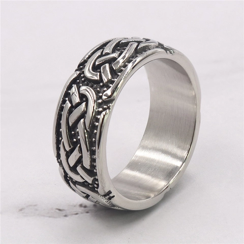 Vintage Celtic Knot Ring Stainless Steel Braided Pattern Band Oxidized Retro Viking Punk Style Jewelry For Men Women