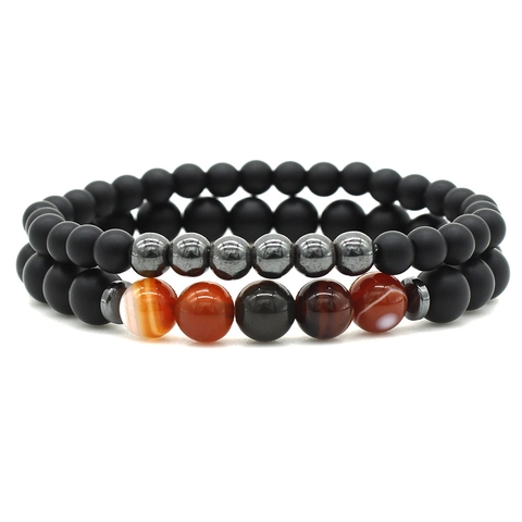 Beaded Bracelets Matte Stone Lava Rock Agate Tiger Eye Hematite Elastic Handmade Minimalist Vintage Jewelry For Men
