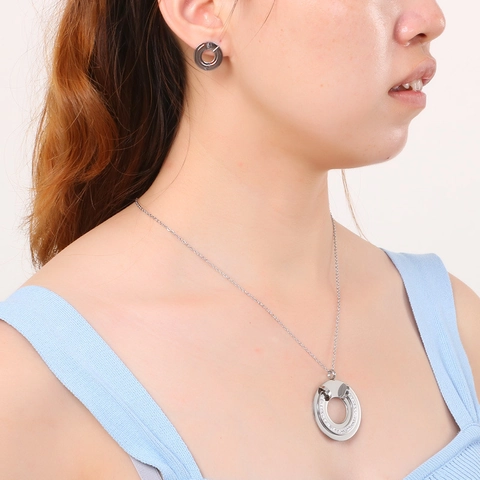 Vrouwen Roestvrij Staal Strass Holle Ronde Ketting En Oorbellen Verguld Trendy Minimalistische Lichte Luxe