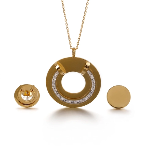 Vrouwen Roestvrij Staal Strass Holle Ronde Ketting En Oorbellen Verguld Trendy Minimalistische Lichte Luxe