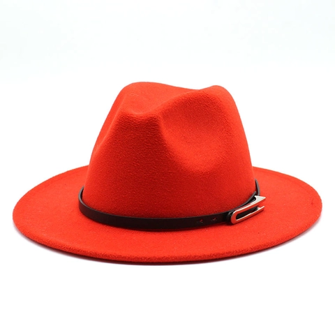 Classic Fedora Hat Felt Wool Flat Brim With Belt Buckle Decor Vintage British Style Unisex Autumn Winter Elegant