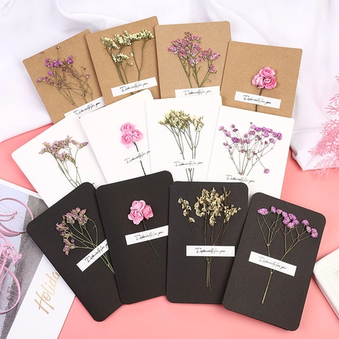 Handmade Dried Flower Greeting Card Special Paper Vintage Blank Message Birthday Wedding Anniversary Especially For You