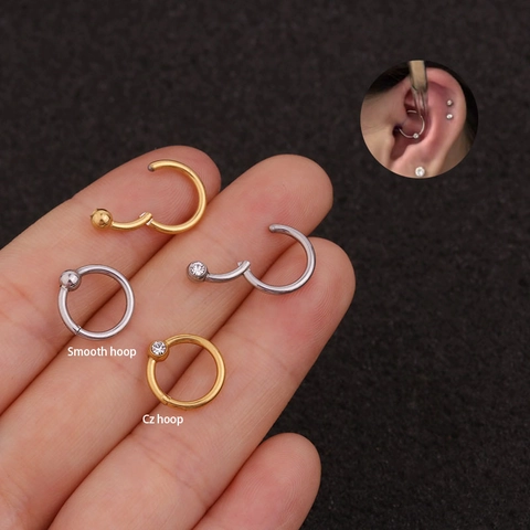 Roestvrijstalen Piercing Ring 16G Scharnierend Segment Voor Oorkraakbeen Neus Lip Zirkoon Inleg Mode Accessoire