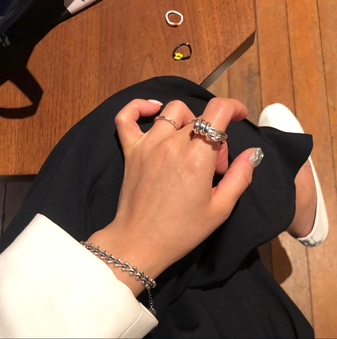 925 Sterling Silver Ring Double Loop Spring Design Minimalist French Style Jewelry For Women
