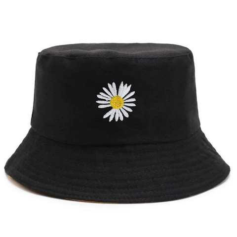 Daisy Embroidery Double Sided Bucket Hat Cotton Polyester Sunshade Wide Brim Outdoor Casual Fisherman Hat Men Women