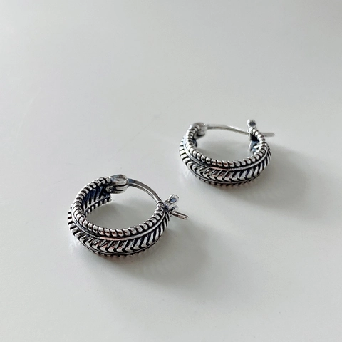 Orecchini A Cerchio In Argento Sterling 925 Con Corda Intrecciata Vintage Per Donna Stile Francese Minimalista Gioielli Ossidati
