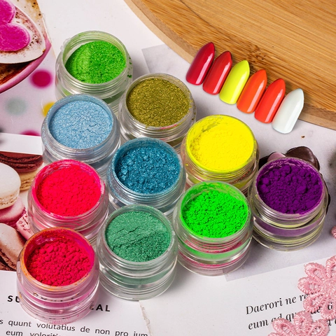 Polvo de Purpurina para Uñas Pigmento Neón Fluorescente Caramelo Gradiente Perla Brillo Polvo para Manicura Salón DIY