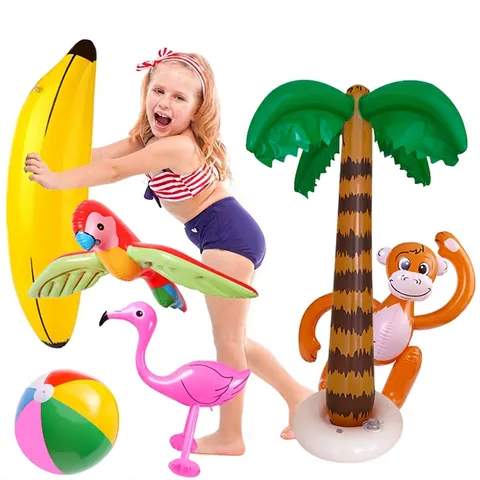 Inflatable Palm Tree Flamingo Monkey Parrot Banana Beach Ball PVC Tropical Summer Theme Party Props Pool Decoration