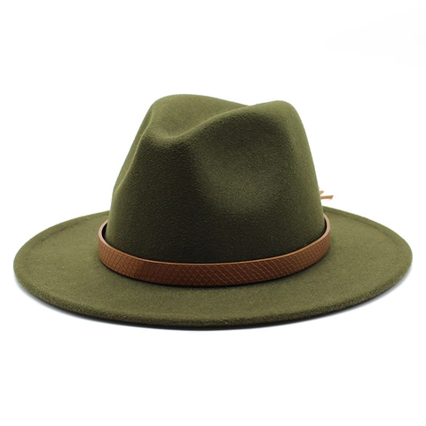 Sombrero Fedora De Ala Ancha De Fieltro De Lana Jazz Con Cinturón De Cuero Estampado De Serpiente Retro Elegante