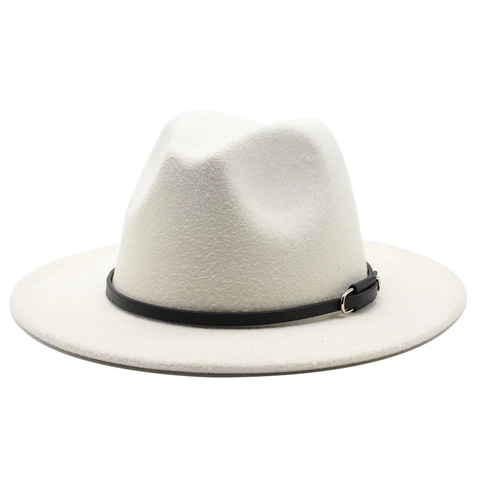 Cappello Fedora Classico Feltro Lana Tesa Larga Piatta Vintage Jazz Berretti Con Fibbia Della Cintura Per Uomini Donne