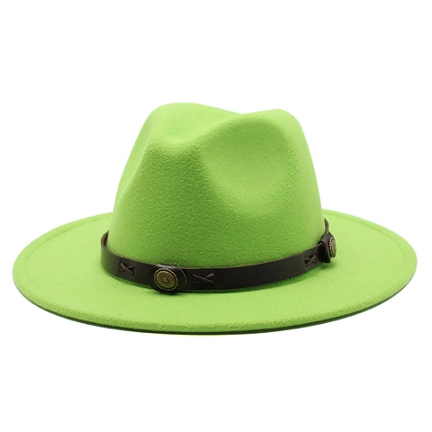 Fedora Hat Woolen Felt With Leather Band And Metal Rivets Wide Brim Vintage Jazz Cap For Outdoor Travel Autumn Winter