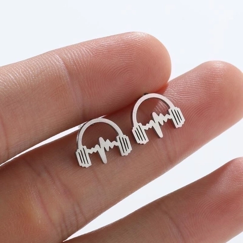 Pendientes De Auriculares Latido Del Corazón Acero Inoxidable Música Onda De Sonido EKG Punk Hip Hop Joyería Moda