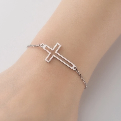 Minimalist Stainless Steel Pendant Bracelet Dainty Cross Heart Tree Of Life Adjustable Chain Jewelry For Women