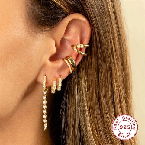 925 Sterling Silber Ear Cuffs Damen Vergoldet Zirkonia Dreireihige Perlen Ohne Piercing Ohrclip Minimalistischer Schmuck