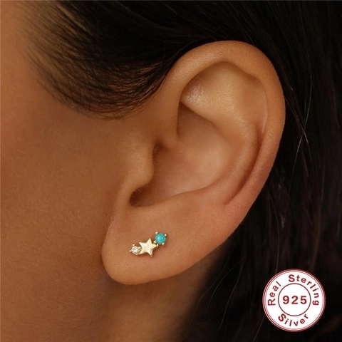 Star Zodiac Birthstone Stud Earrings With 925 Sterling Silver Earring Post Colorful Cubic Zirconia Constellation Jewelry