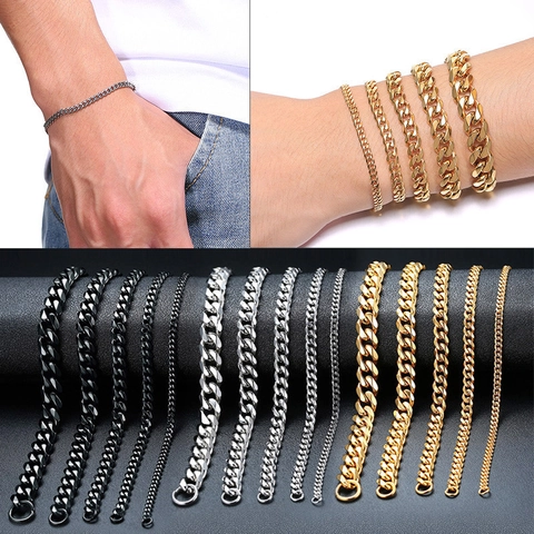 Cuban Link Chain Bracelet Gold Plated Stainless Steel Hip Hop Classic Fashion Jewelry Accessory For Men Unisex