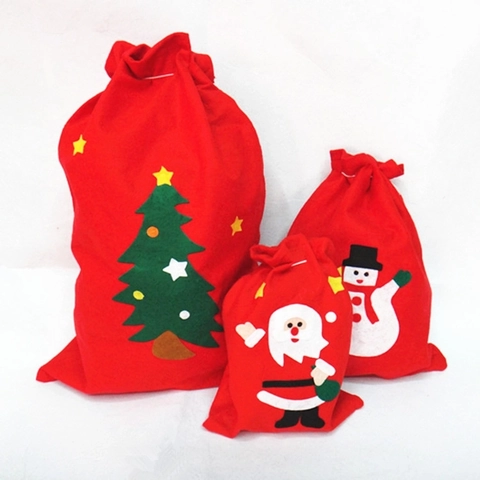 Christmas Gift Bags Drawstring Backpack Santa Snowman Applique Felt Non-woven Holiday Party Favors Treats Storage