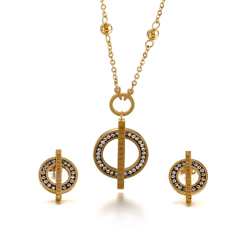 Collana E Orecchini In Acciaio Inossidabile Cerchio Cavo Numeri Romani Strass Moda Coreana Elegante Gioielli Donna