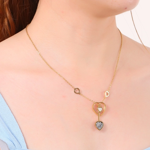 Set Gioielli Cuore Collana E Orecchini Acciaio Inossidabile Zirconia Madreperla Elegante Moda Donna