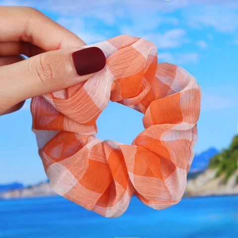 Organza Mesh Scrunchies Plaid Polka Dot And Daisy Printed Elastic Hair Ties Ponytail Holder Summer Accessories Women Girls