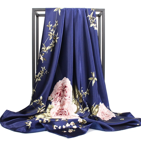 Sciarpa Quadrata Da Donna In Raso Di Raso Stampa Floreale Paisley Grande Hijab Elegante Foulard Capelli